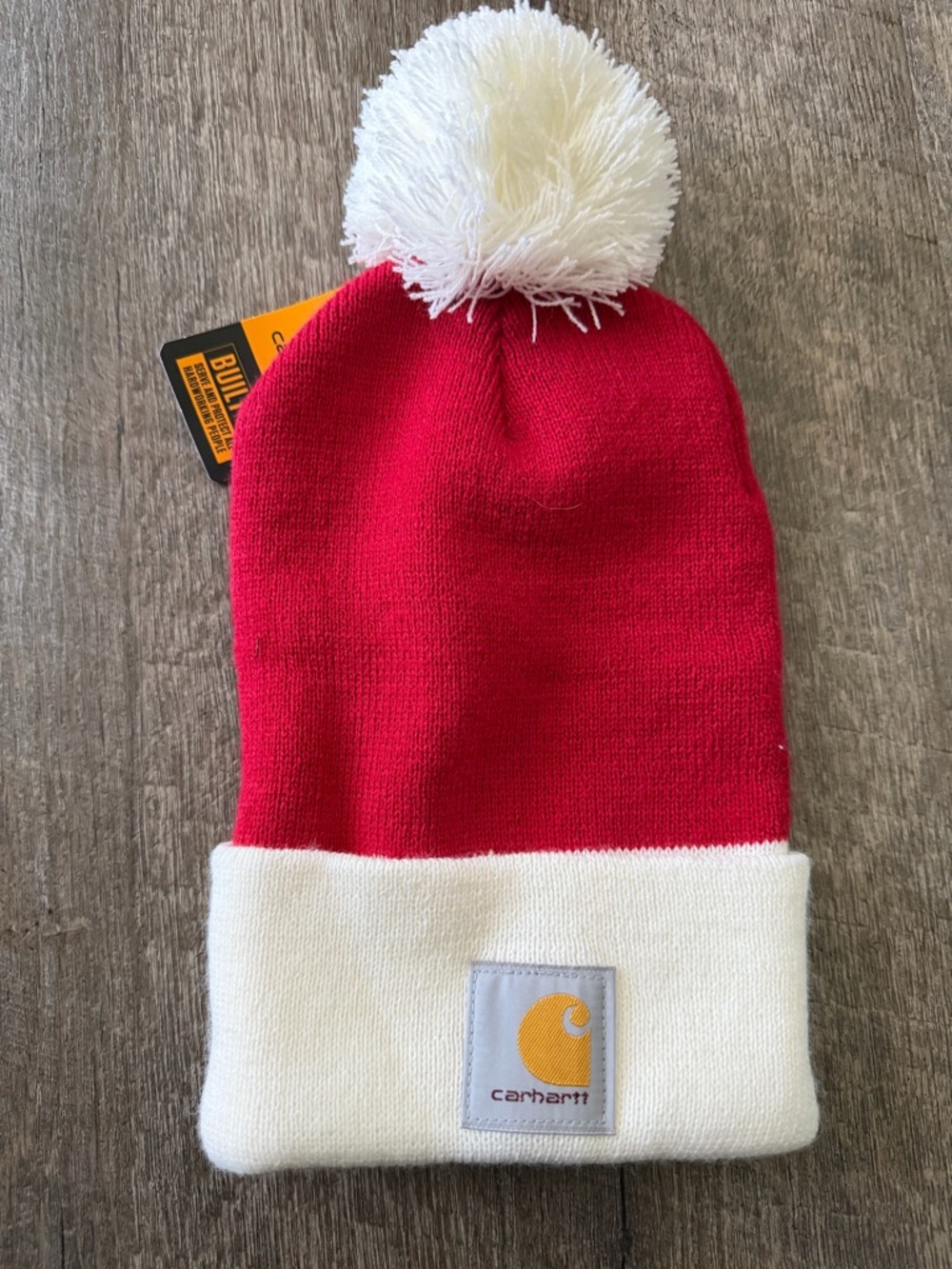 Carhartt Knit Cuffed Two-Tone Pom Beanie - Red & White - Santa Beanie - NWT - OS